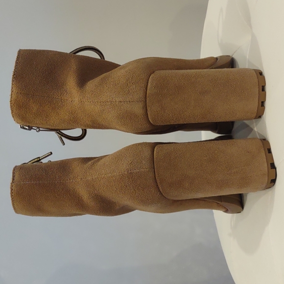 Schutz High Heel Lace Zip Up Nana Hiking Boot Chunky Lug Sole Suede Fleece 9 1/2 - Picture 7 of 9